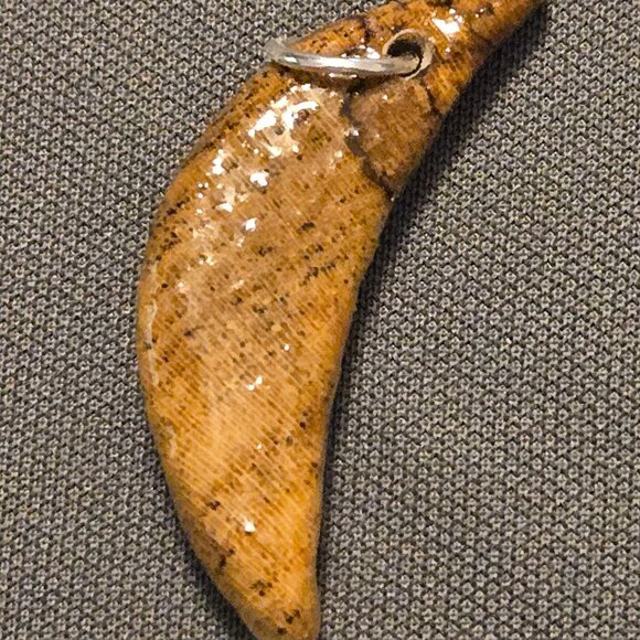 Hand Carved Wood Crescent Moon Pendant Blue with Our Lady of Guadalupe Medallion - Picture 6 of 8